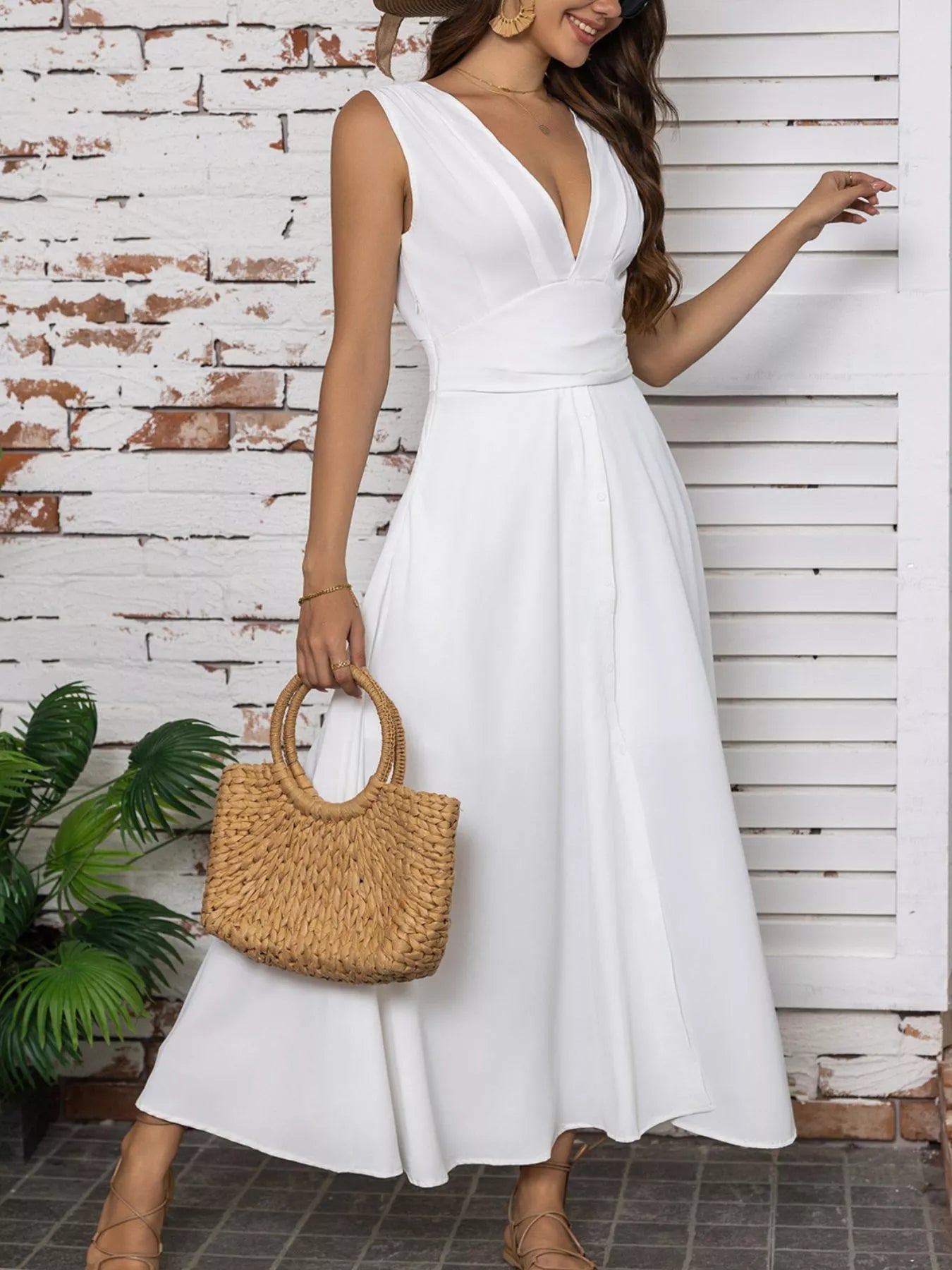 Full Size Slit V-Neck Sleeveless Dress Plus Size