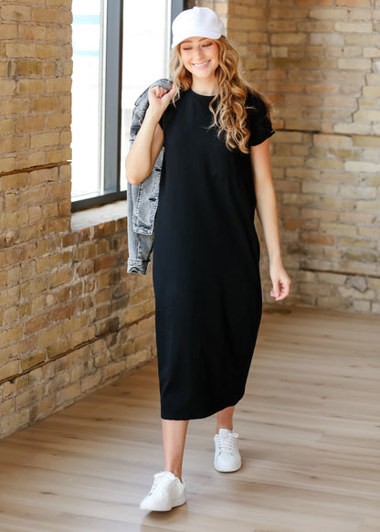Finley T-shirt Midi Dress Black
