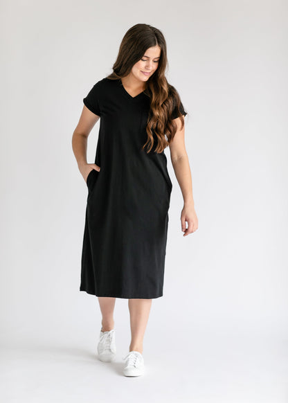 Finley V-neck T-shirt Dress Black