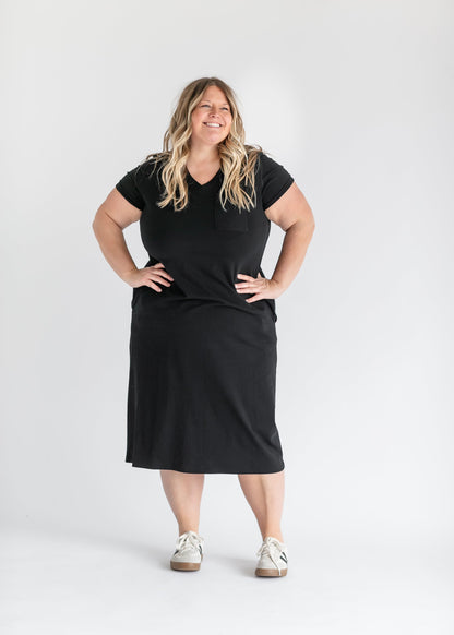 Finley V-neck T-shirt Dress Black