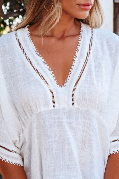 Free Spirit White Crochet Lace Edge Blouse - FINAL SALE