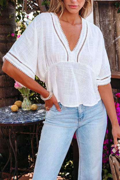 Free Spirit White Crochet Lace Edge Blouse - FINAL SALE