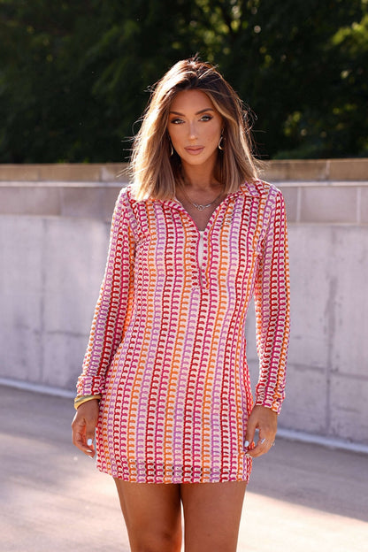 Fuchsia Multi Striped Crochet Mini Dress - FINAL SALE