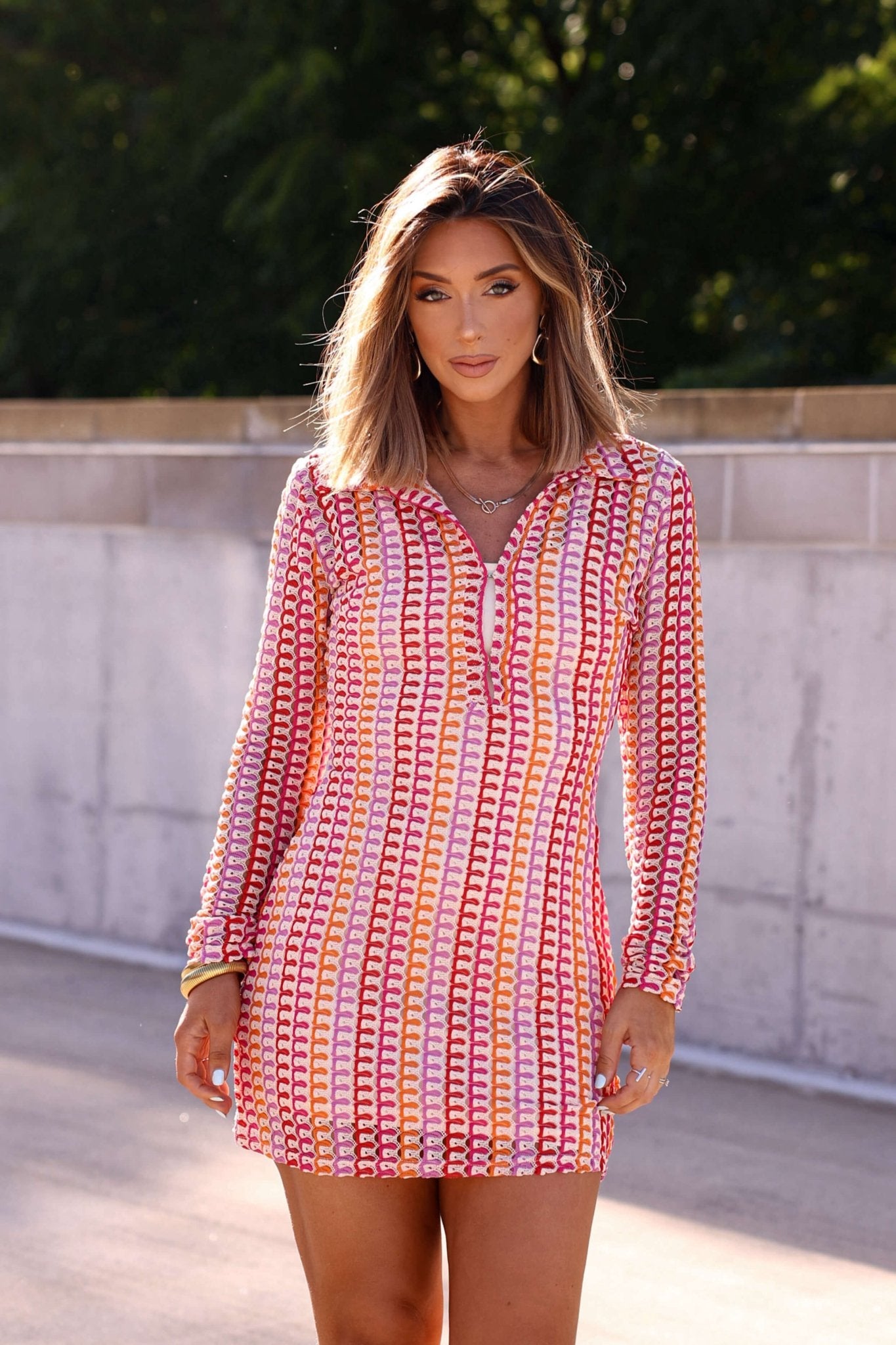 Fuchsia Multi Striped Crochet Mini Dress - FINAL SALE