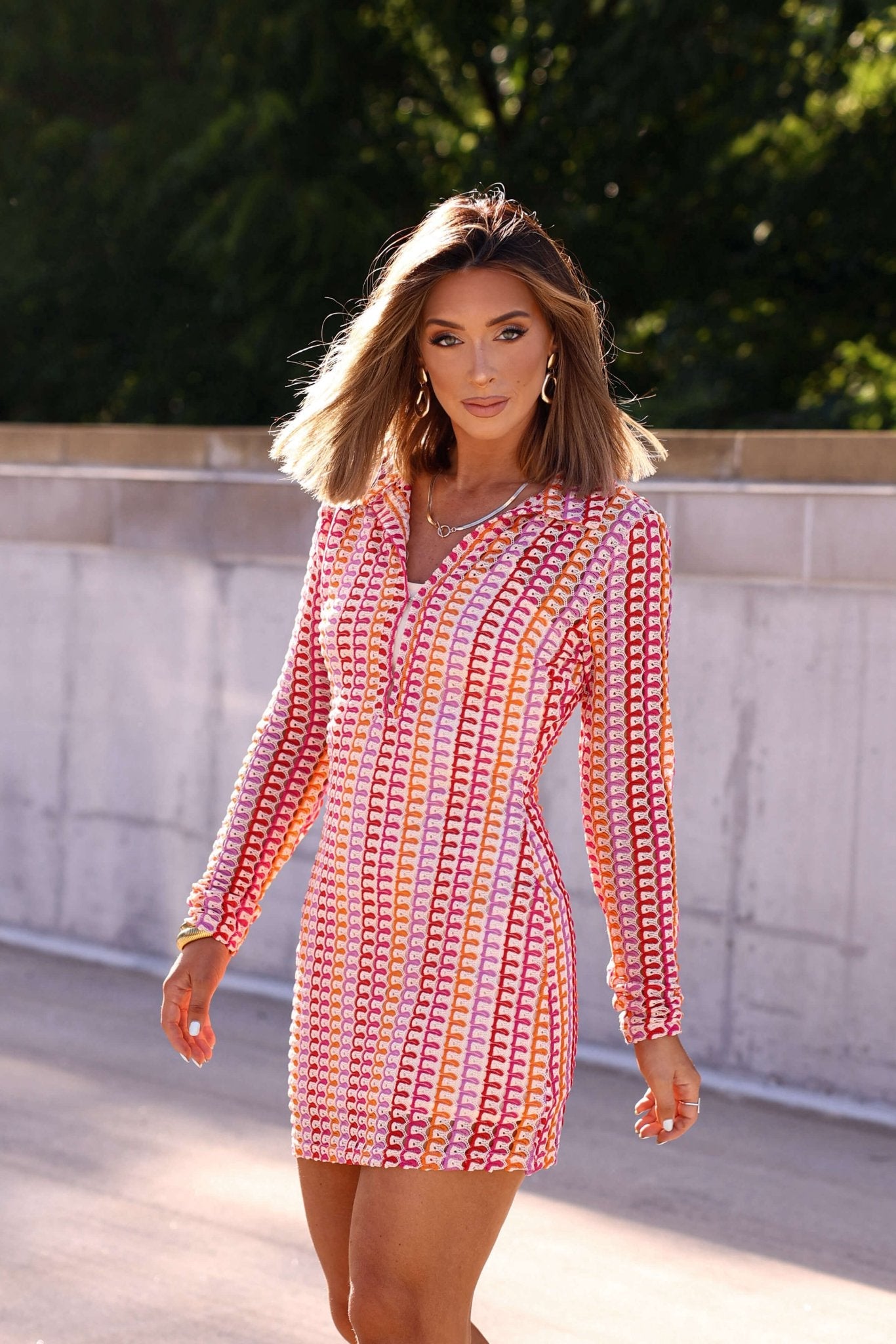 Fuchsia Multi Striped Crochet Mini Dress - FINAL SALE