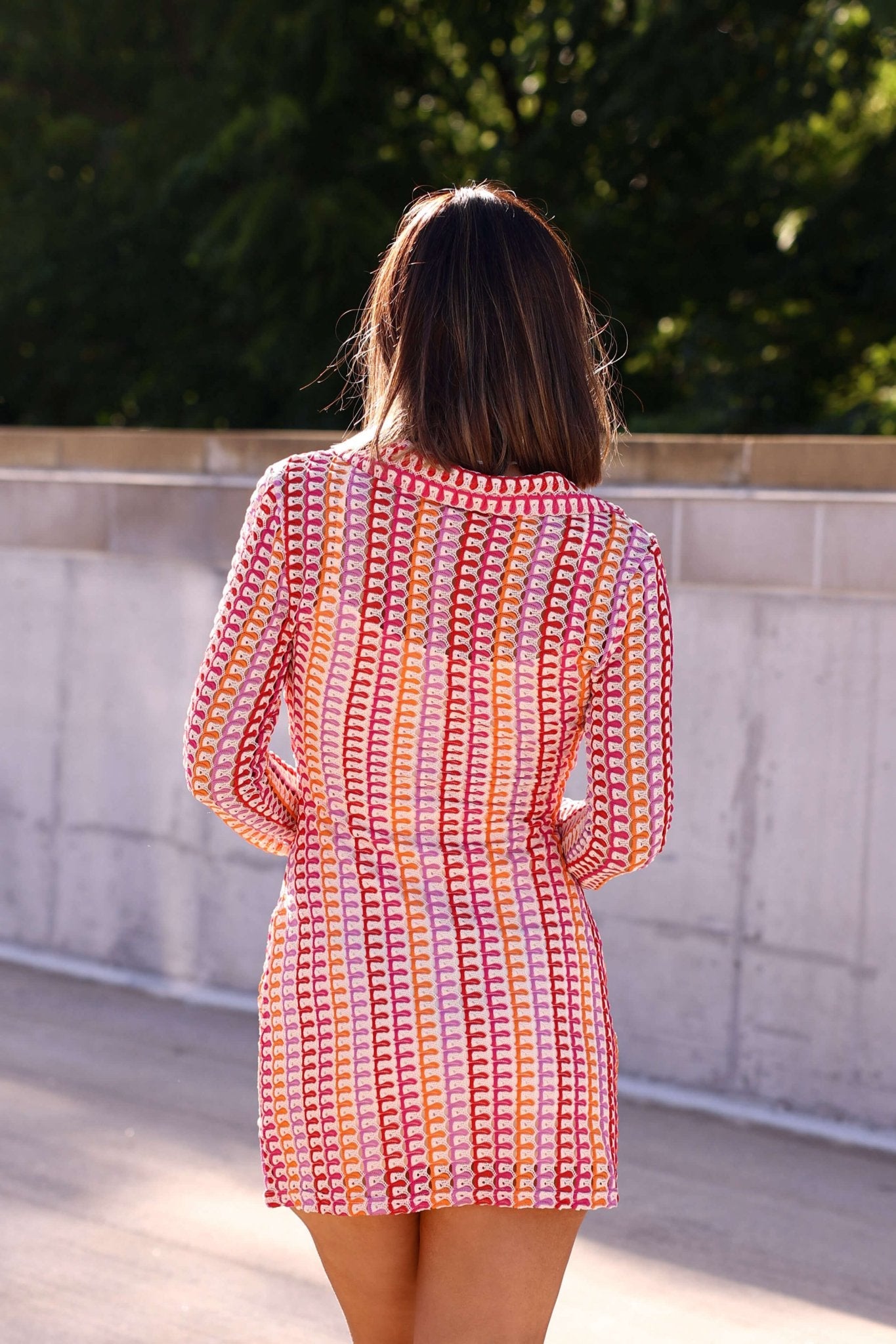 Fuchsia Multi Striped Crochet Mini Dress - FINAL SALE
