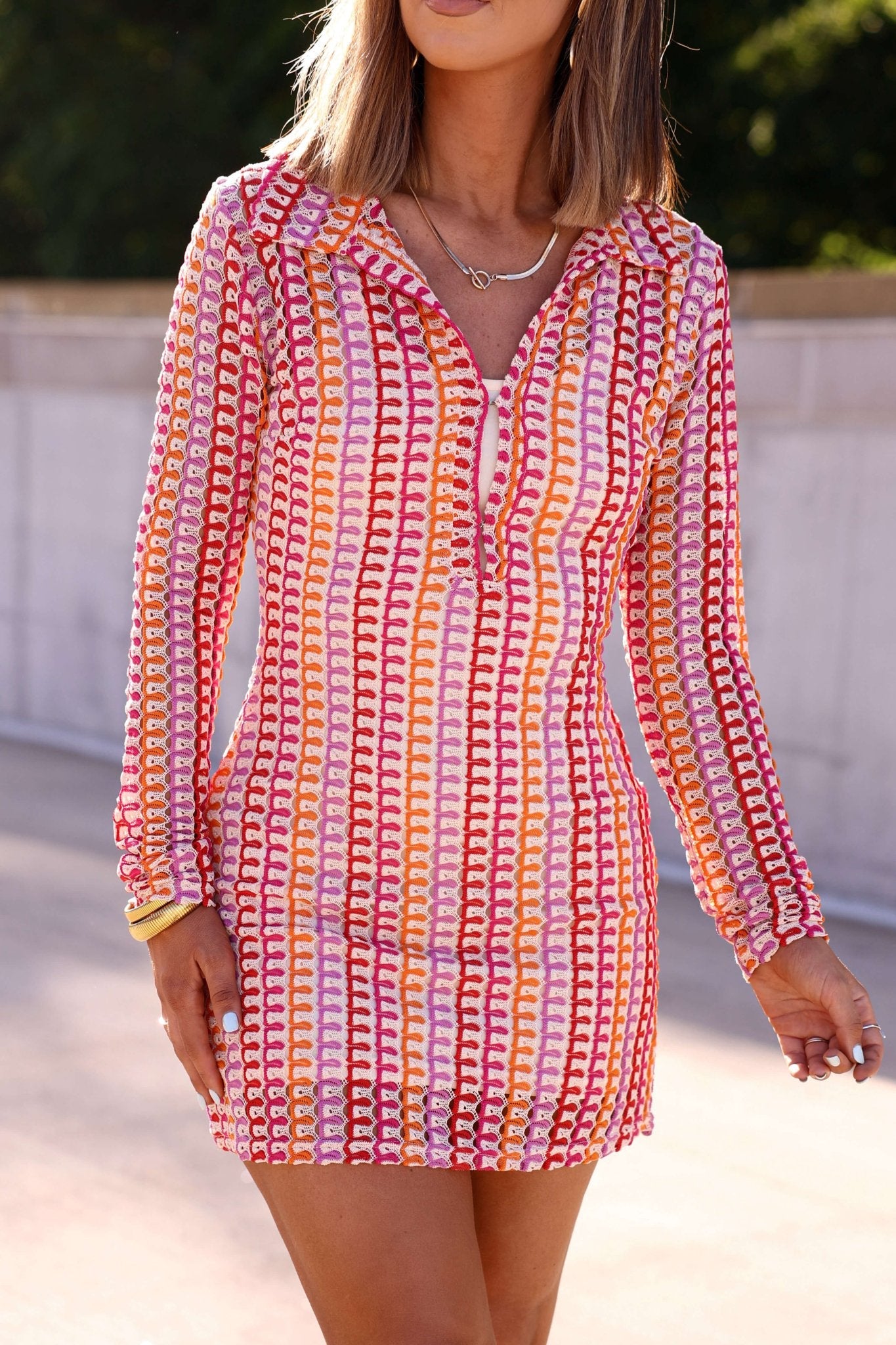 Fuchsia Multi Striped Crochet Mini Dress - FINAL SALE