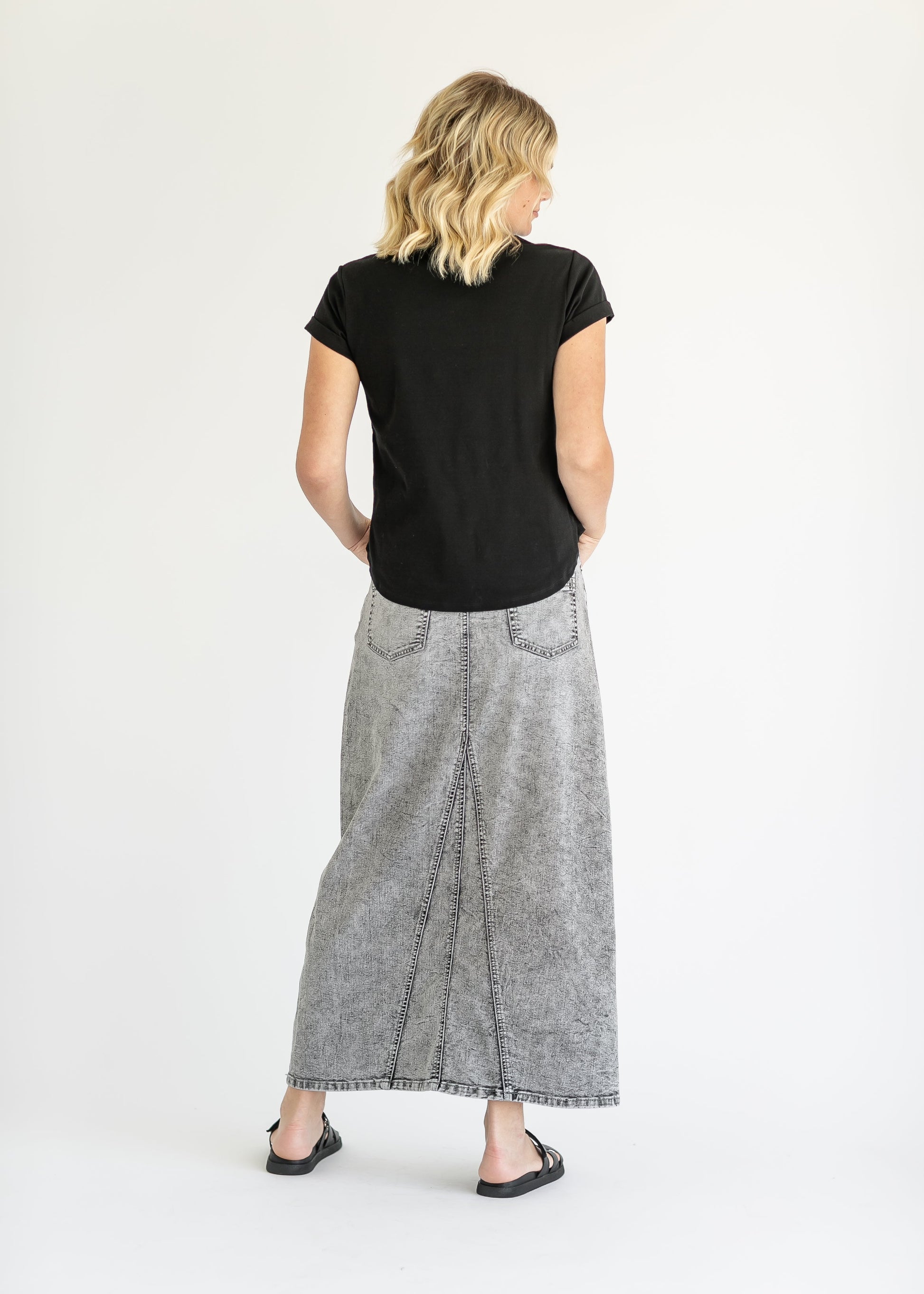 Genevieve A-line Denim Maxi Skirt