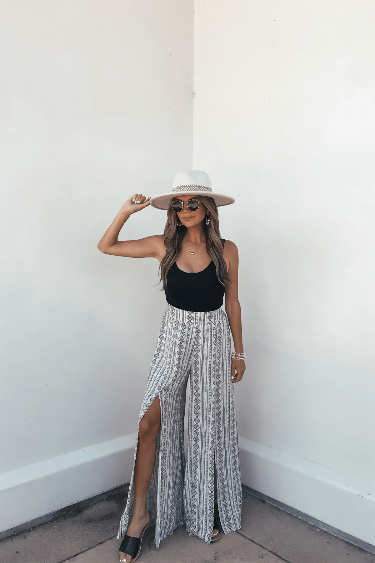 Georgia Breeze Beige Print Wide Leg Pants - FINAL SALE