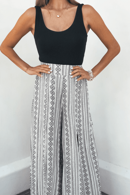 Georgia Breeze Beige Print Wide Leg Pants - FINAL SALE
