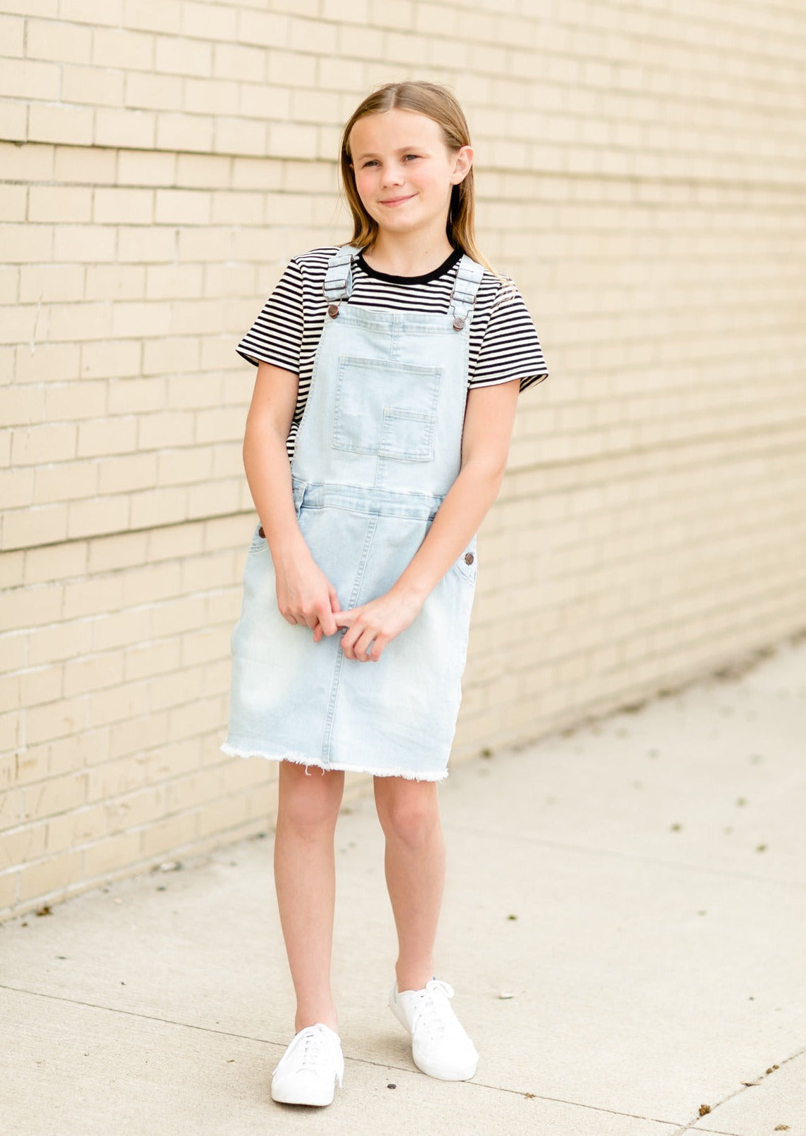 Girl's Aria Denim Overall Jumper Dress - FINAL SALE Light Wash