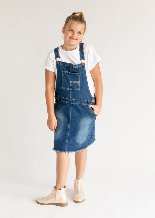 Girl's Aria Denim Overall Jumper Dress - FINAL SALE Medium Wash