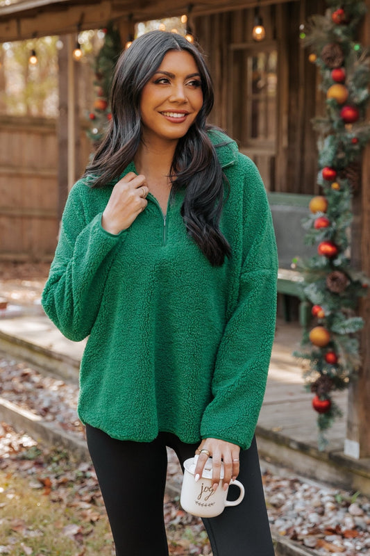 Green Sherpa Zip Up Jacket - FINAL SALE