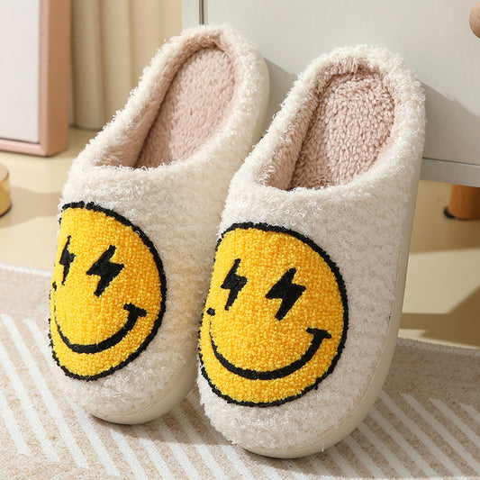 Lightning smiley face cotton slippers indoor home autumn and winter warm slippers White