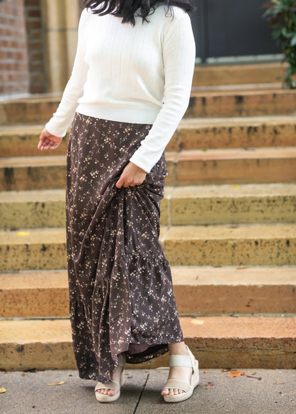 Havyn Lined Maxi Skirt Chocolate Brown