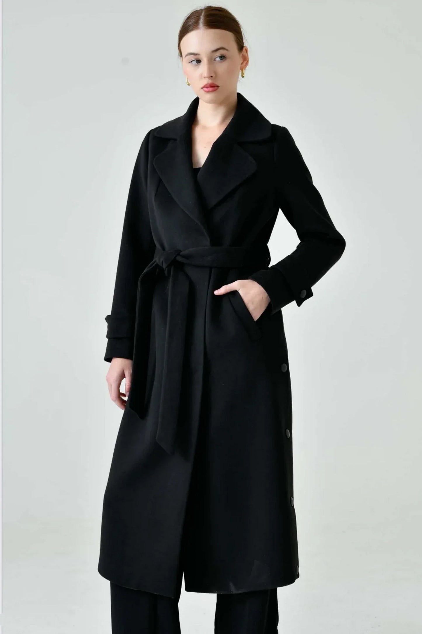Camille Cashmere Blend Coat in Black Black