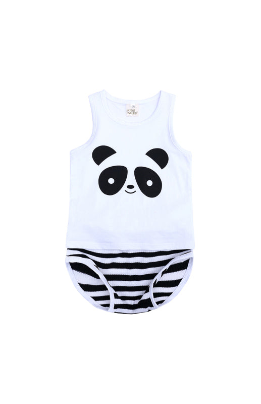 Children's Contrast Print Casual Vest Loungewear Set Pure white