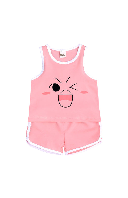 Children's Contrast Print Casual Vest Loungewear Set Pink