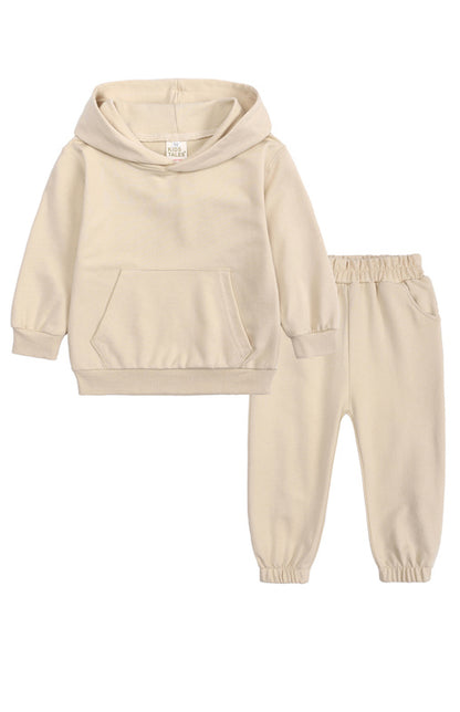 Kids Cotton Hooded Sweatshirt Tracksuit Set - Warm Winter Outfit Cream