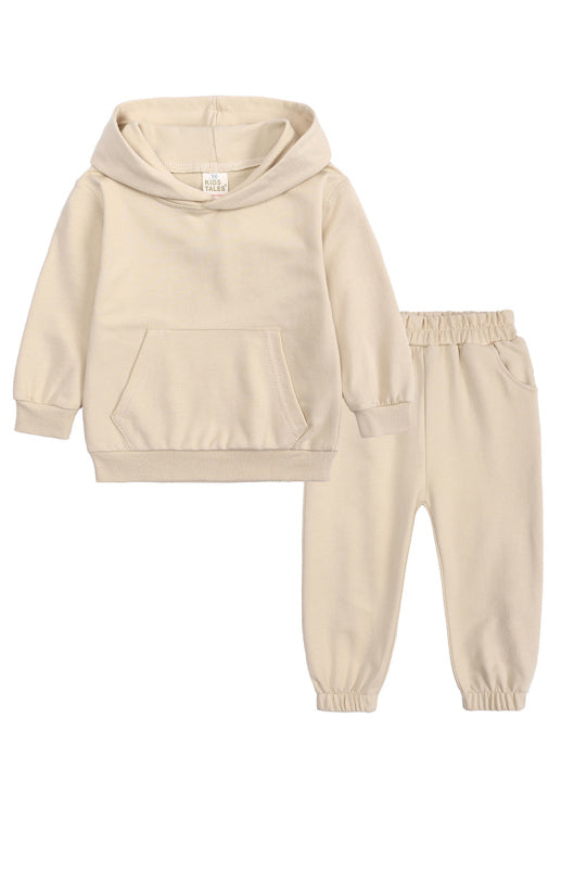 Kids Cotton Hooded Sweatshirt Tracksuit Set - Warm Winter Outfit Cream