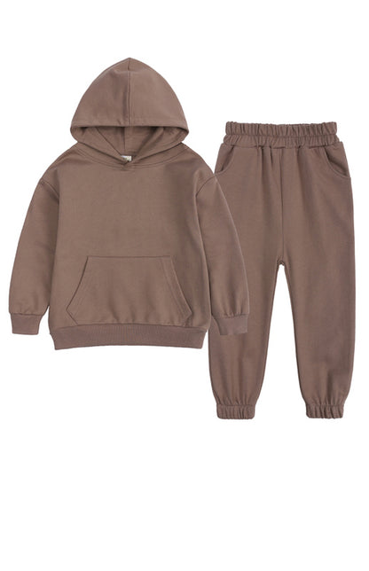 Kids Cotton Hooded Sweatshirt Tracksuit Set - Warm Winter Outfit Coffee