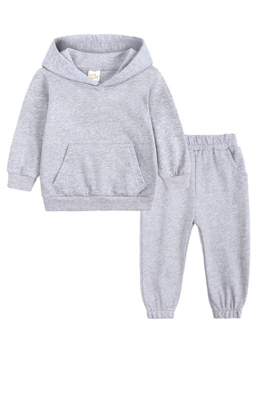 Kids Cotton Hooded Sweatshirt Tracksuit Set - Warm Winter Outfit Grey