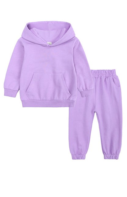 Kids Cotton Hooded Sweatshirt Tracksuit Set - Warm Winter Outfit Purple