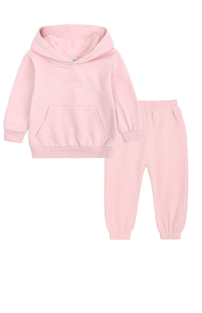 Kids Cotton Hooded Sweatshirt Tracksuit Set - Warm Winter Outfit Pink