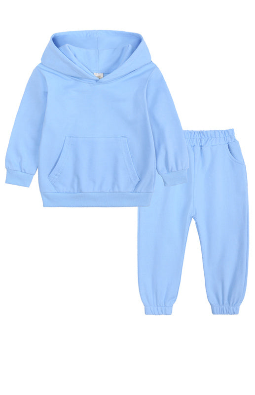 Kids Cotton Hooded Sweatshirt Tracksuit Set - Warm Winter Outfit Sky blue azure