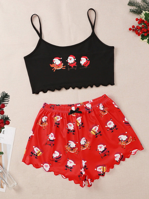 Holiday Santa Print Sleeveless Pajama Set for Kids - Fun & Comfort Pattern1