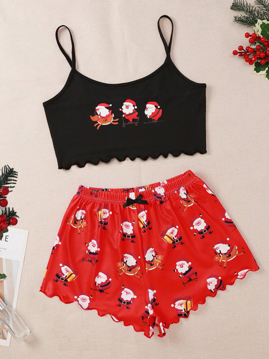 Holiday Santa Print Sleeveless Pajama Set for Kids - Fun & Comfort Pattern1