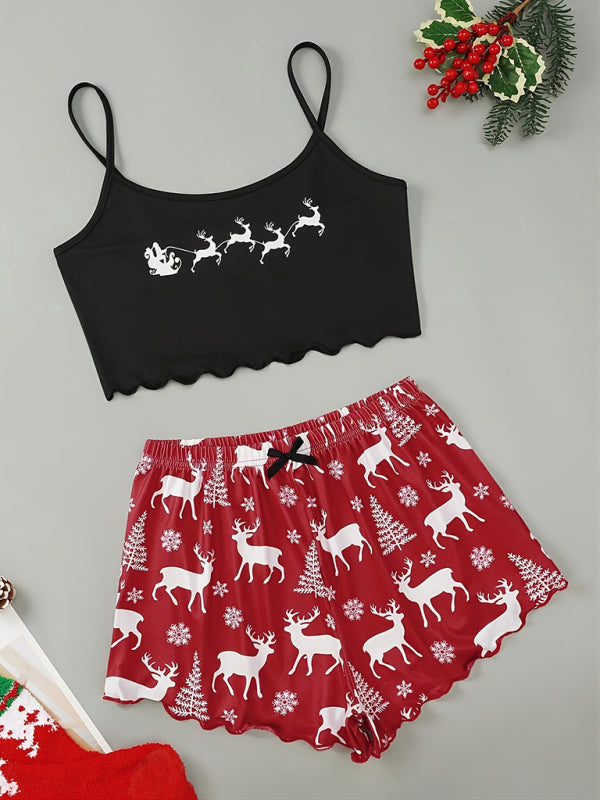 Holiday Santa Print Sleeveless Pajama Set for Kids - Fun & Comfort Pattern4