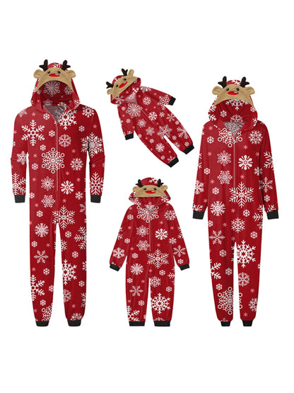 Family Christmas Snowflake Reindeer Hooded Onesie Pattern1