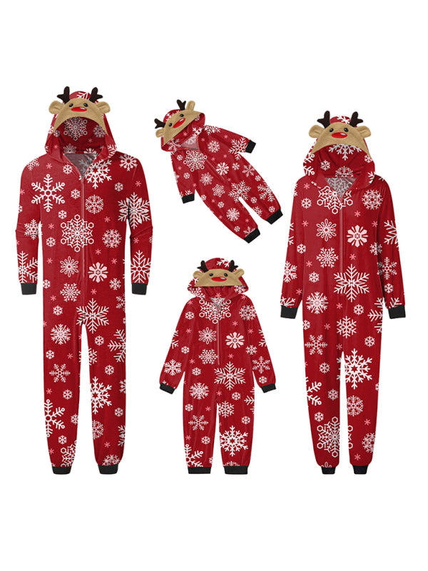 Family Christmas Snowflake Reindeer Hooded Onesie Pattern1