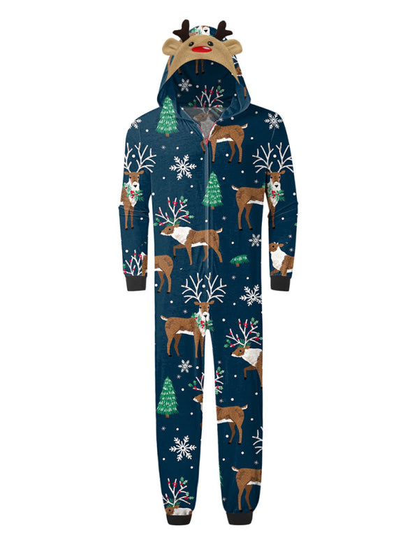Family Christmas Snowflake Reindeer Hooded Onesie
