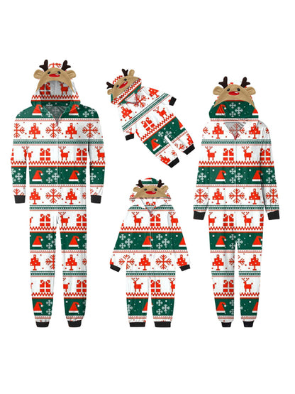 Family Christmas Snowflake Reindeer Hooded Onesie Pattern4