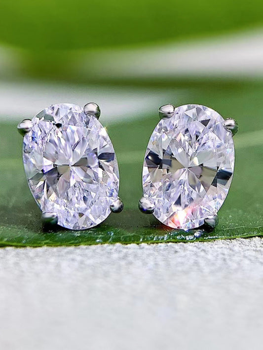 Women's Elegant Zircon Silver Stud Earrings Silver grey FREESIZE