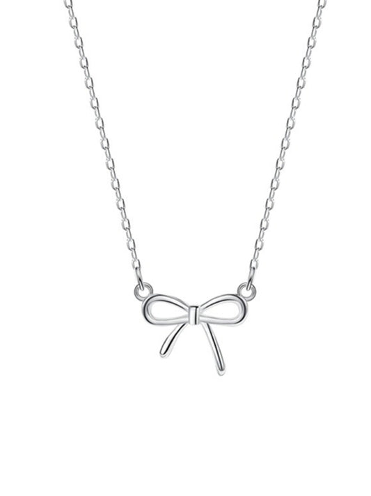 Modern 925 sterling silver simple and sweet clavicle bow necklace