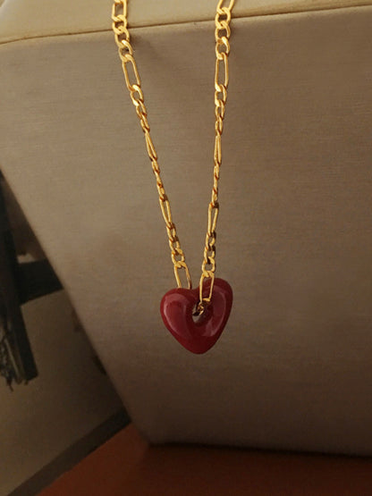 Fashionable, simple and versatile burgundy love necklace and earrings Pattern2 FREESIZE