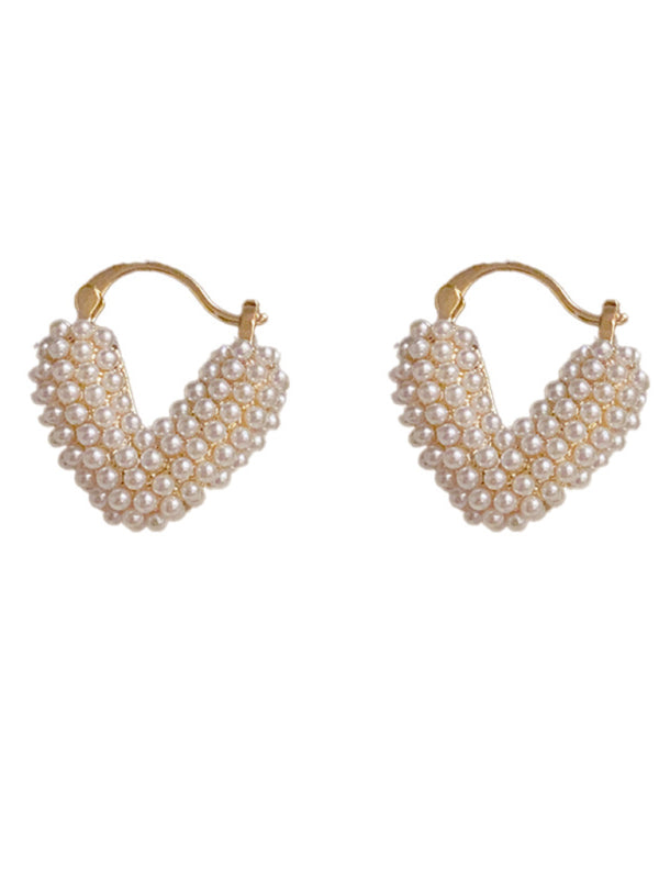 Modern sweet millet beads love heart sweet and cool niche design earrings