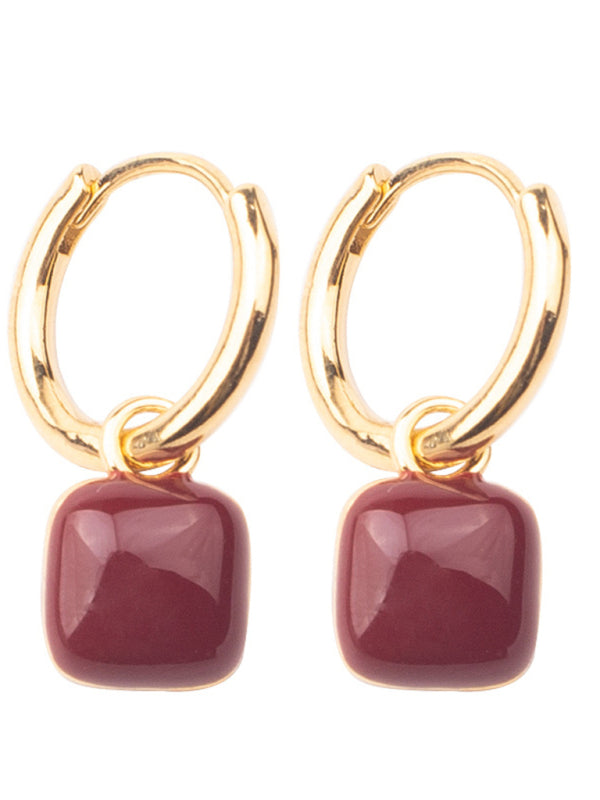 Modern style red bean mosquito coil disc ear clip without piercing wine red earrings