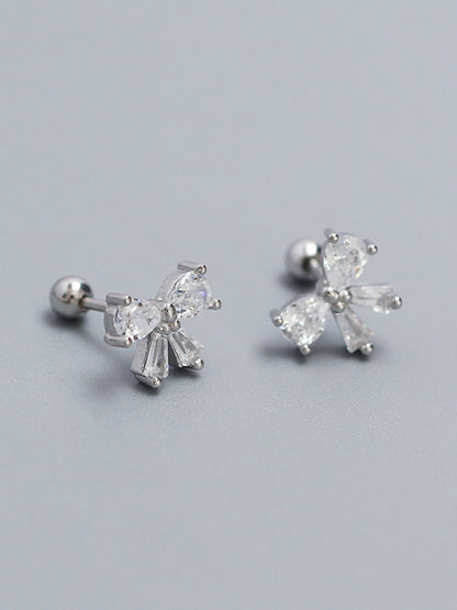 Women's 925 Silver Needle Bow Tie Shape Stud Earrings