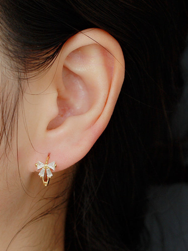 Women's Exquisite and Cute Bow Heart Shape Earrings Golden yellow FREESIZE