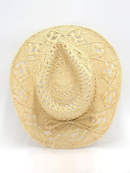 Modern hollow cowboy hat, hand-knitted straw hat, jazz hat with raised brim