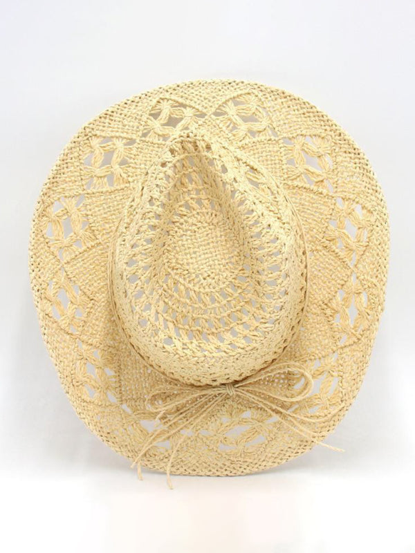 Modern hollow cowboy hat, hand-knitted straw hat, jazz hat with raised brim