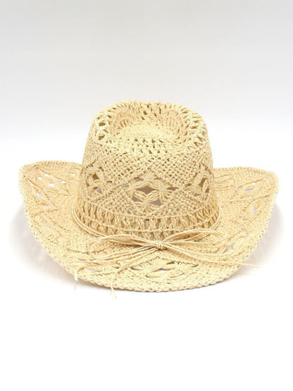 Modern hollow cowboy hat, hand-knitted straw hat, jazz hat with raised brim