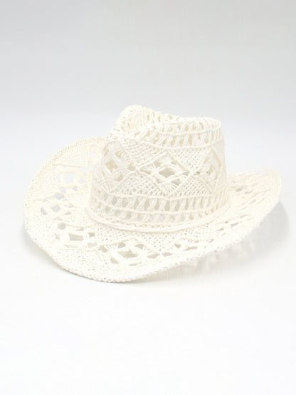 Modern hollow cowboy hat, hand-knitted straw hat, jazz hat with raised brim