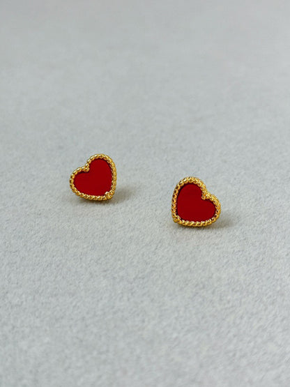 Sweet red peach heart simple earrings Red FREESIZE