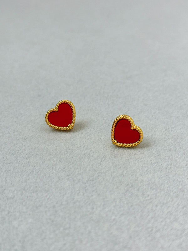 Sweet red peach heart simple earrings Red FREESIZE