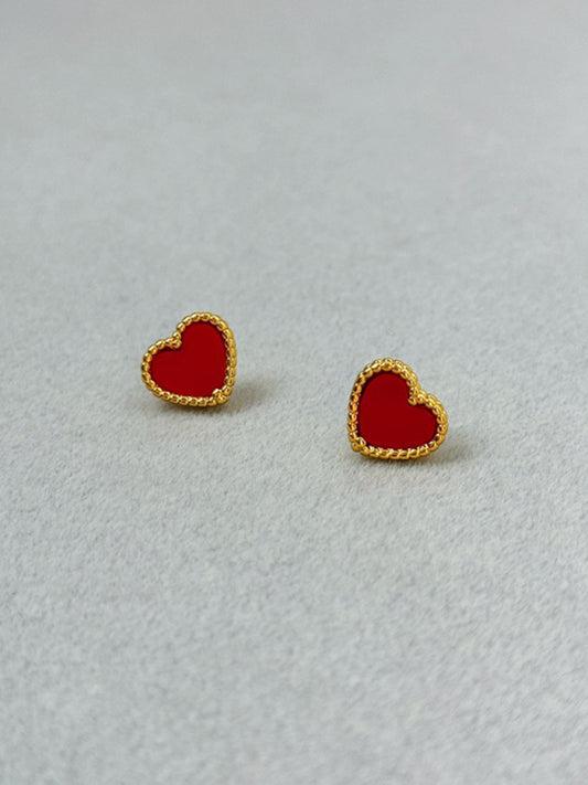 Sweet red peach heart simple earrings Red FREESIZE